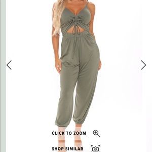 Fashionnova green cut out jumpsuit
